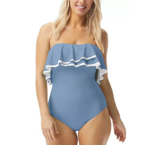 Coco Reef Contours Ruffled Strapless Tummy-Control One-Piece Swimsuit 12 36C